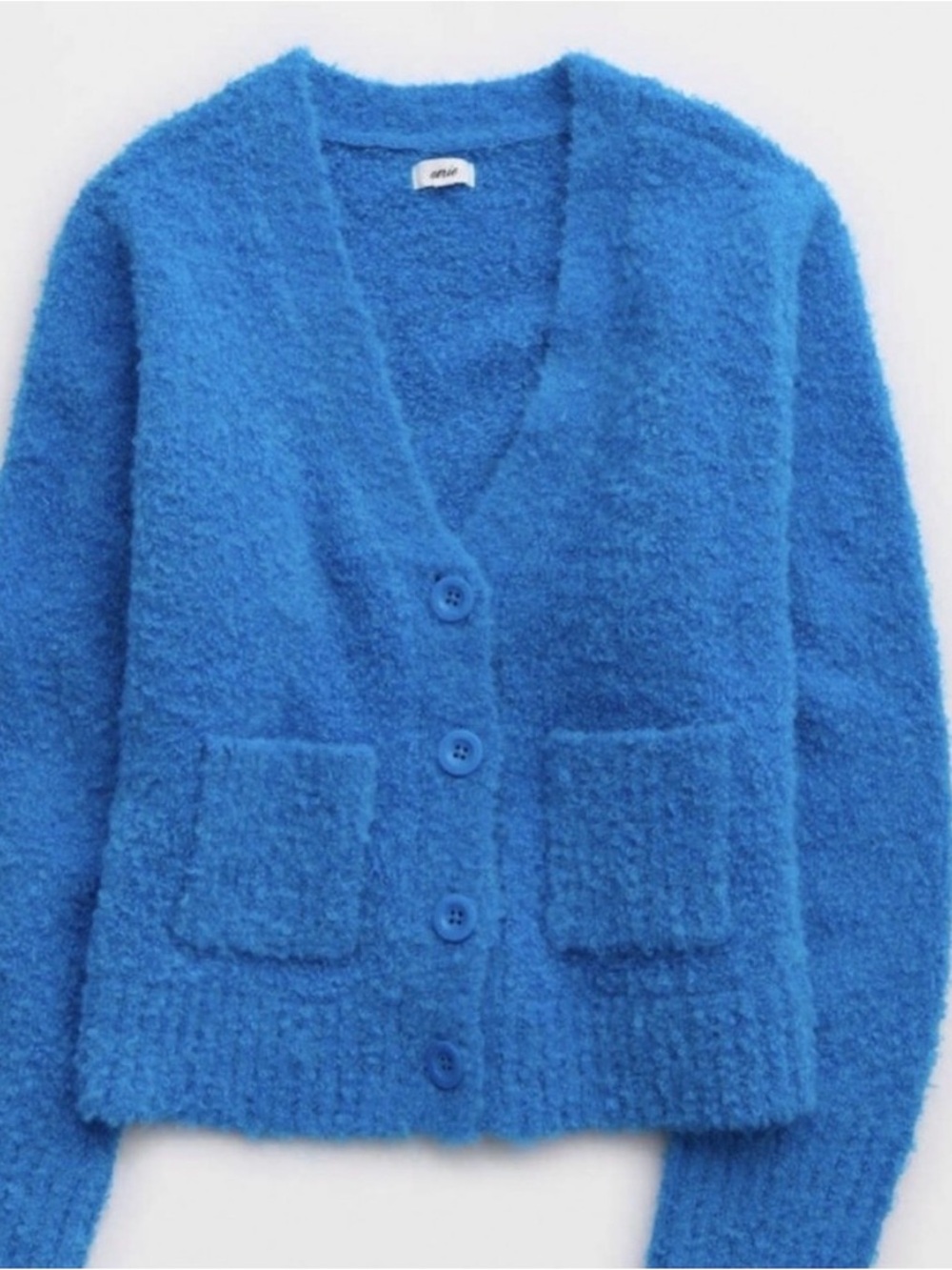 aerie Bright Blue Fuzzy V‑Neck Button Cardigan